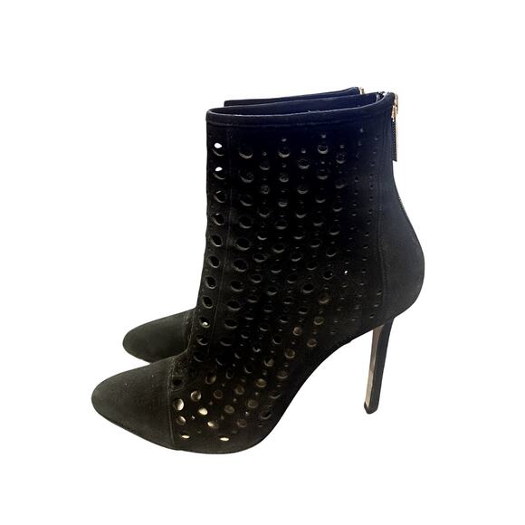 Tamara Mellon 7.5 Laser Cut $895 Italian Suede Ankle Boots Polka Dot Black - Picture 2 of 6